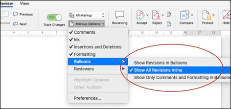 How to Show Revisions Inline in Track Changes Function of Microsoft Word?